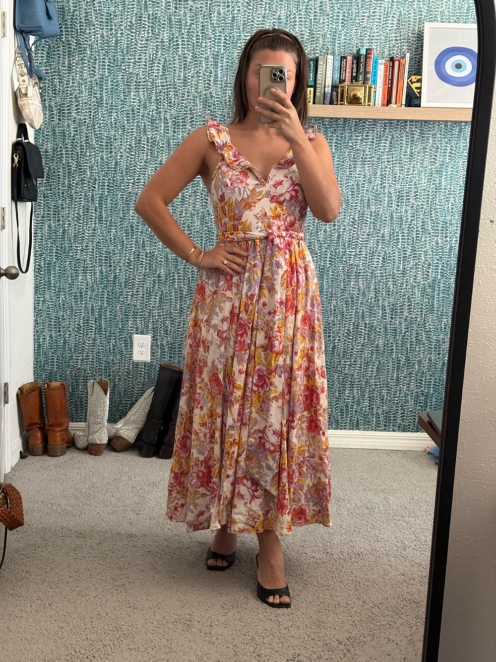 BHLDN Aubree Sleeveless Linen Floral Fit & Flare Maxi Dress